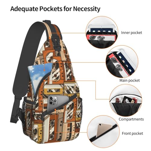 Retro Recorders Shoulder Bag Cassettes Sling Backpack Daypack Casual Backpack Hiking Bag Retro Backpack Bag4