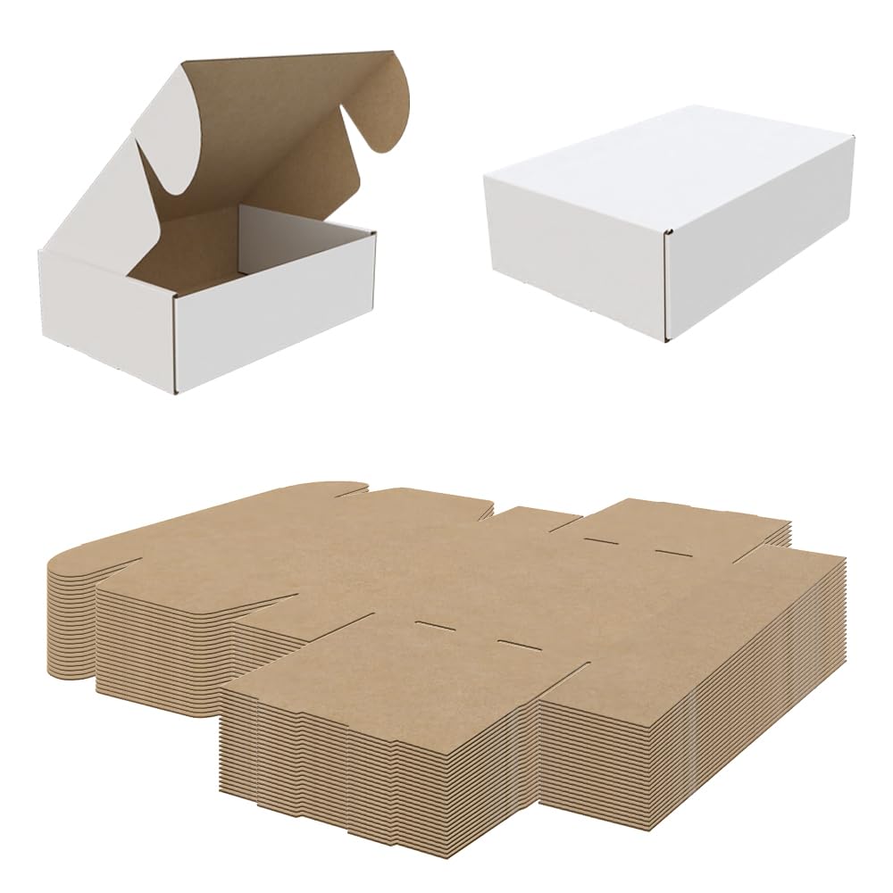 270x180x80mm || 11x7x3" Inches || Pack of 100 || AKAR Strong Die Cut Postal Mailing Cardboard Boxes White Small Parcel Ideal for Gift Packet DVD Jewellery Shipping Box Die cut boxes
