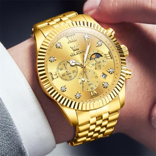 Image of OLEVS Watch for Men Analog Quartz Stainless Steel Moon Phase Calendar Chronograph Diamond Watches Waterproof Wrist Watch Luminous