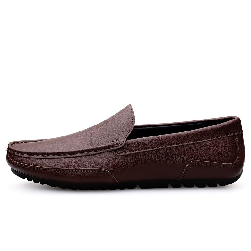 Mens Loafers Shoe Round Toe Solid Color Leather Loafer Shoes Flat Heel Lightweight Slip Resistant Classic Walking Slip-ons3