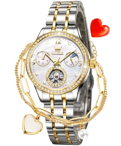 Image of OLEVS Women Watches Automatic Mechanical Set Casual Diamond Dress Ladies Self Winding Two Tone Wrist Watch Date