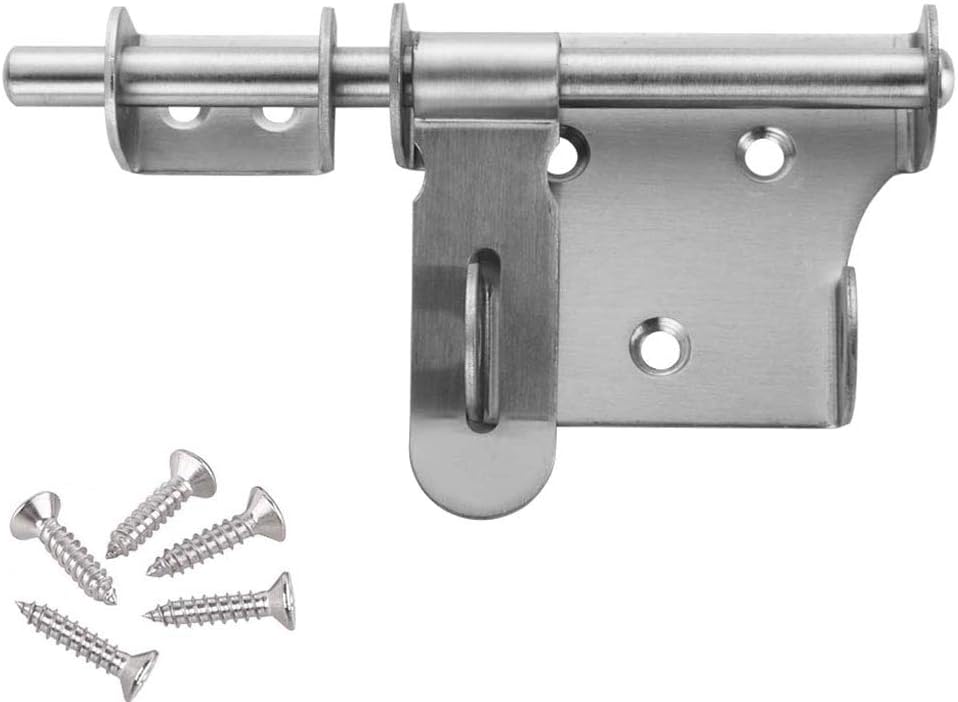 Sliding Barrel Bolt Gate Latch Lock, HLOMVE 6 Inch Heavy Duty Bolt Latch Lock with Padlock Hole, 10MM Barrel Bolt Latch Lock for Double Gate, Barn Gate Latches, Stainless Steel Brushed Finish
