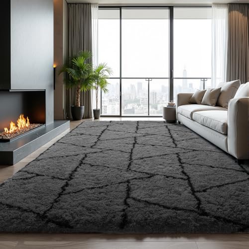 Zentavio Area Rugs for Living Room Large Rugs for Bedroom 6x9 Carpet Fluffy Fuzzy Soft Shag Aesthetic Plush High Pile Gray Throw Rug for Nursery Kids Room Dorm Triangle Grey