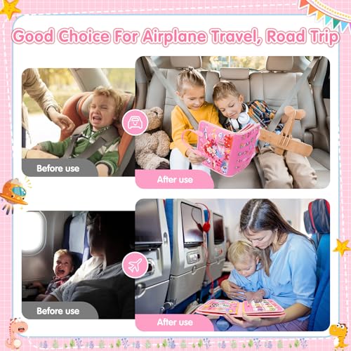 Image of 3 Year Old Girl Birthday Gift, Montessori Busy Board Book, Toddler Toys for 3-6 Year Old Girls Gift, Educational Sensory Learning Activity Toys for Airplane Car Indoor Outdoor