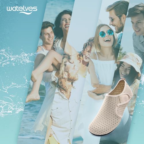 WateLves Wasserschuhe Badeschuhe Schwimmschuhe Aquaschuhe Herren Damen Pool Sandstrand Tauchen Surfen Schnelltrocknend Unisex(Beige 39)