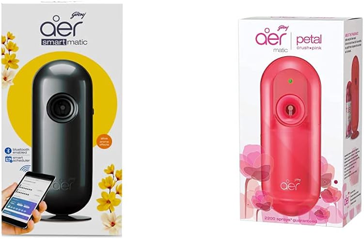 Godrej aer Smart Matic Kit - Bluetooth Enabled Automatic Air Freshener | Alive (225Ml) & Matic, Automatic Air Freshener Kit With Flexi Control - Petal Crush Pink, Spray