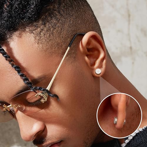 Jstyle 4 Pairs Stainless Steel Magnetic Stud Earrings for Men Women Silver Tone CZ Non-Piercing Clip On Stud Earrings Set 6-8MM4