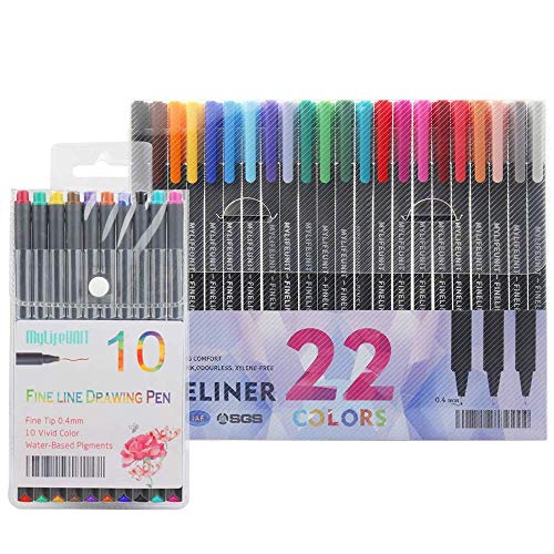 MyLifeUNIT 10 Color Pens and 22 Colored Pens Fine Point Bundle