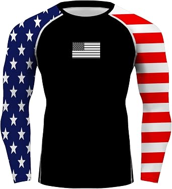 Zimperad US Flag Long Sleeve T-Shirt-Patriotic Compression Tee Training Rash Guard for MMA BJJ Wrestling