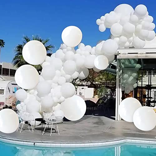 Image of 110pcs White Balloons 12 inch, White Latex Balloons Globos Blancos for Wedding Engagement Bridal Shower Birthday Party Decorations. (with 2 Ribbons). (Pack of 3)