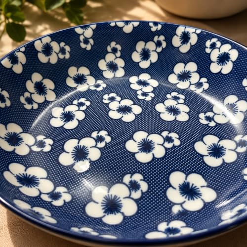 Image of Ceramic Dinner Plates, Blue & White Floral Pattern Plates, Premium Ceramic Serving Plates, Microwave & Dishwasher Safe, Tableware for Home, Dining & Gifting(Cherry Blossom Pattern, Pack of 4)