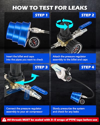 Image of Orion Motor Tech Charge Air Cooler CAC Boost Leak Tester with 4 inch 3.5 inch 3 inch Billet End Caps, Aluminum CAC Pressure Tester with 150 psi Regulator Extension Line US & EU Air Fittings for Class 7 & 8 Trucks