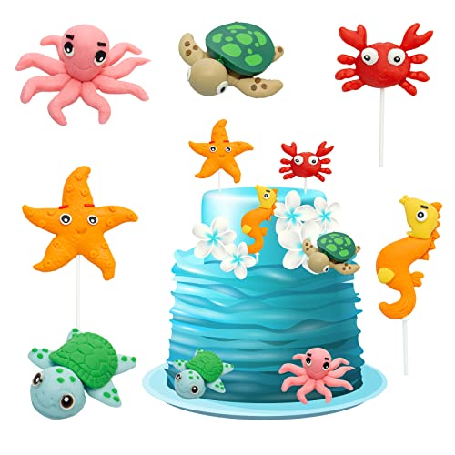 FRUHLING 6 Stück 3D Meerestiere Tortendeko Cartoons Kuchen Topper Cupcake Tortenstecker Tortenfiguren für Kinder Geburtstag