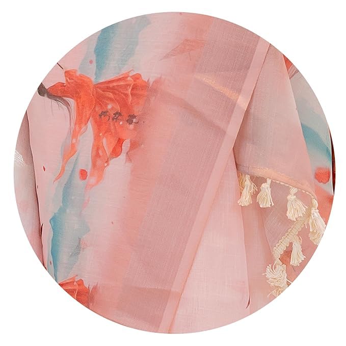 Image of RAJESHWAR FASHION WITH RF Soft Linan Cotton Summer collection rose digital print Traditional look saree beige
