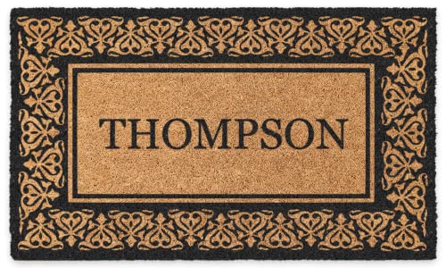 COCO MATS N MORE 22 x 36 with Vinyl Backing Black Blooming Hearts Bordered Personalized Coco Doormat Outside Door Mat Tough Coir Bristles Clean Dirtiest Shoes