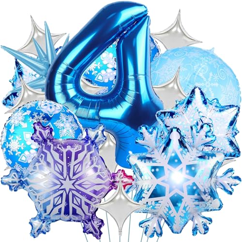 Ballon de Flocon de Neige,Ballons Anniversaire 4 Ans,ballons en Aluminium Motif flocon de neige,ballon de Flocon de neige,ballon Helium en Aluminium Bleu,Ballons...