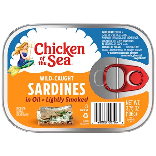 Chicken of the Sea Sardines in Oil, 3.75 Ounce Can (Pack of 1), Wild Caught Canned Sardines, Lightly Smoked, Low Fat