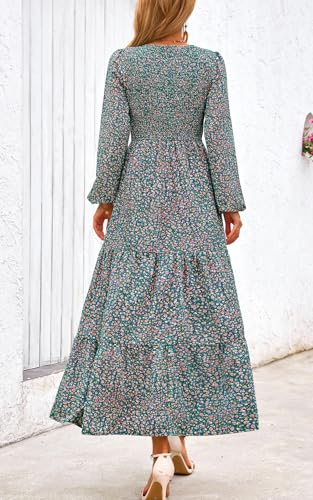 Image of PRETTYGARDEN Women's Fall Dresses 2026 Long Sleeve Flowy Casual Floral Maxi Dress Crew Neck Smocked Tiered Long Dress