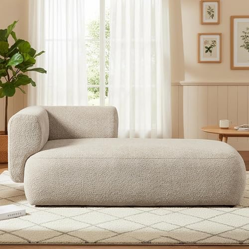 ERYE Boucle Upholstered Right Facing Chaise Lounge Indoor for Living Room Bedroom Comfy Single Chaise Lounge Modern Leisure Recliner Sleeper Sofa Daybed Easy Assemble