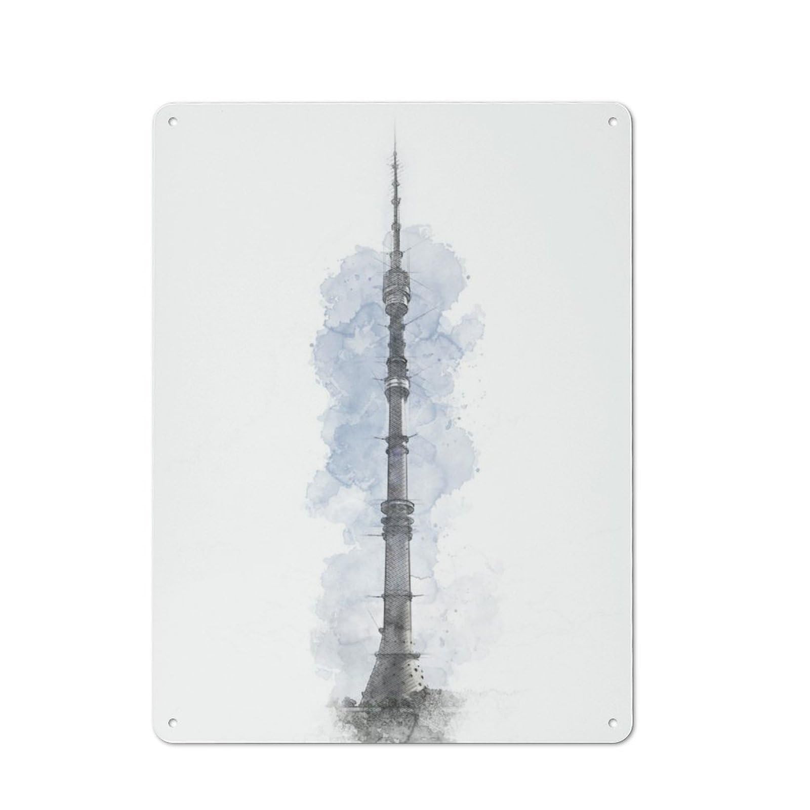 Junmoney Ostankino Tower Industrial-Style Metal Plaque 40X30cm For Hallway Wall, A Winter Wall Decor Update For Hallway Decor Lovers