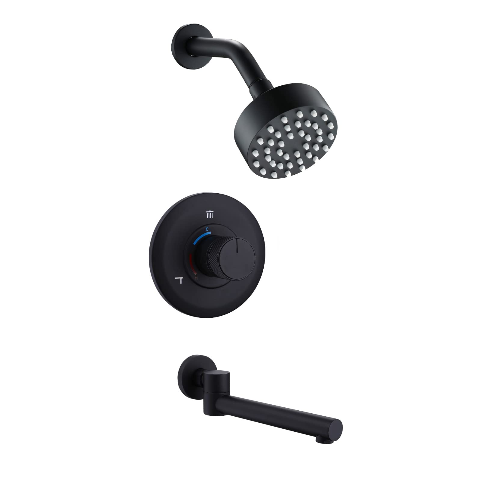 Billg Cabezal de Ducha Lluvia de 10cm, Cabezal de Ducha Circular de Alta Presión de Acero Inoxidable,Rociador con Mezclador de baño y Brazo de Ducha,Apto para baño y Hotel.