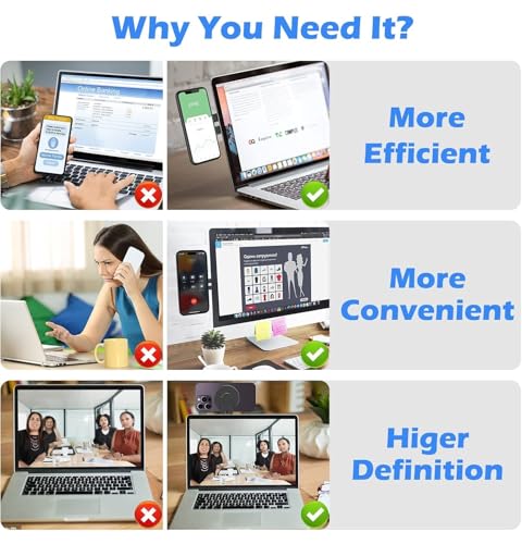Image of RIGGEAR Metal Magnetic Phone Mount for Laptop /Monitor, Laptop Mobile Holder Compatible with Magsafe for MacBook, 180 Adjustable Continuity Camera, Works with All Phones Using Included Ring (Black)