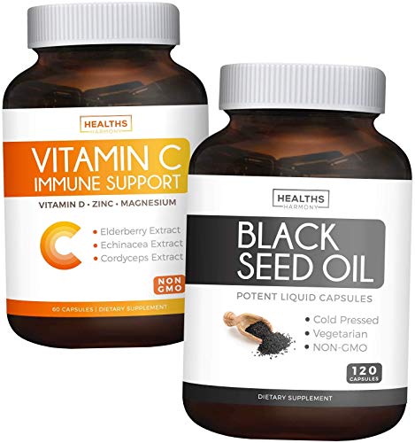 Save $4 (12% Off) - Complete Defense - Immune Bundle - Black Seed Oil - 120 Soft-Gel Capsules (Non-Gmo & Vegetarian) And Immune Support - Vitamin C With Zinc, Vitamin D, Elderberry & Echinacea Non-Gmo #TOP27