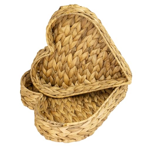 HMF panier cadeau vide, panier de rangement tressé en jacinthe d'eau | set de 2 pièces | en forme de cœur | 29/26 cm de large