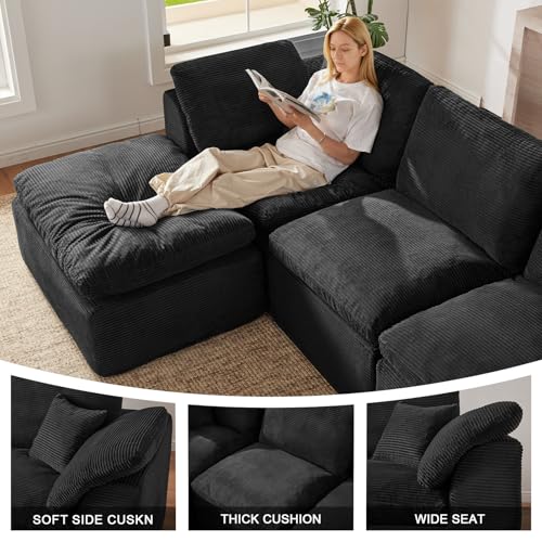Image of 114 inch Cloud Sectional Couch, Boneless Couches for Living Room, Black