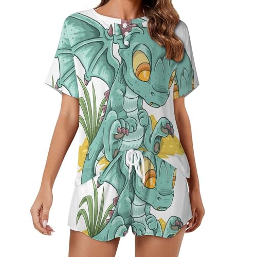 Pyjama court femme imprimé dragon pour vos soirées d'été