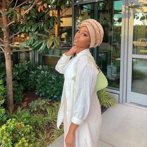 Image of DRESHOW African Women Turban Caps Beanie Twist Headscarf Pre-Tied Double Twisted Braid Hair Cover Wrap Hat Chemo Cancer Cap