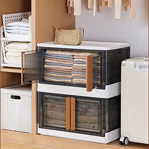 Plastic Organization And Storage With Lid, Collapsible Stackable Storage Bin Large Folding Storage Box Closet Clothes Organizer Container With Wheel For Home Bedroom Bathroom Dorm 34 Quart (3Pcs) #TOP6