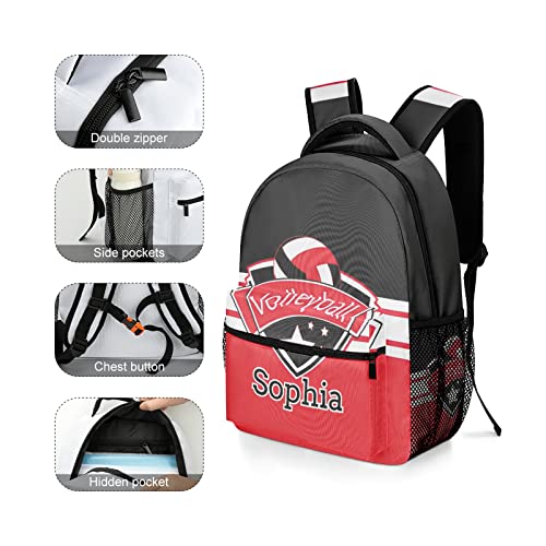 Volleyball in Red White Backpack Personalized Book Bag Sport Casual Hiking Camping Pack with Name4