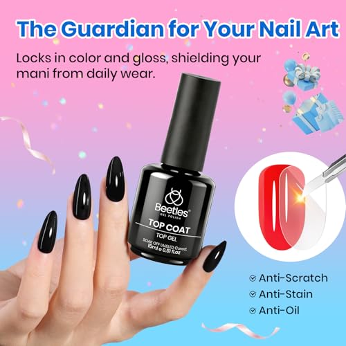 Beetles 2 Pcs 15ml No Wipe Gel Top Coat and Base Coat Set - Shine Finish and Long Lasting Soak Off LED Nail Lamp Gel Base Top Coat Stay Lock Shine Duo Finish Nail Art Design Manicure Gifts for Women - Image 5