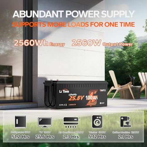 Image of LiTime 24V 100Ah Bluetooth LiFePO4 Lithium Battery, Low-Temp Cutoff Protection, Built-in 100A BMS, 4000+ Deep Cycles for Trolling Motors, RVs, Marine, Off-Grid, Home Energy