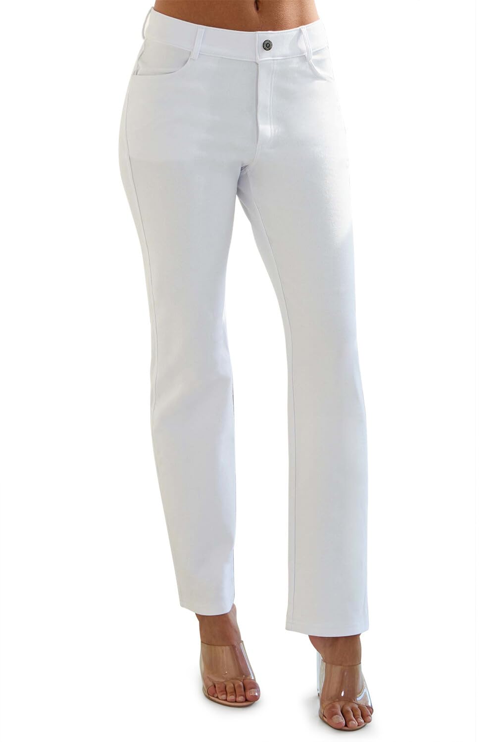 ICONOFLASH Women's Stretch Jeggings with Pockets Pull-On Straight Leg Jean Leggings Cropped 24" Tall 33" XS to Plus Size