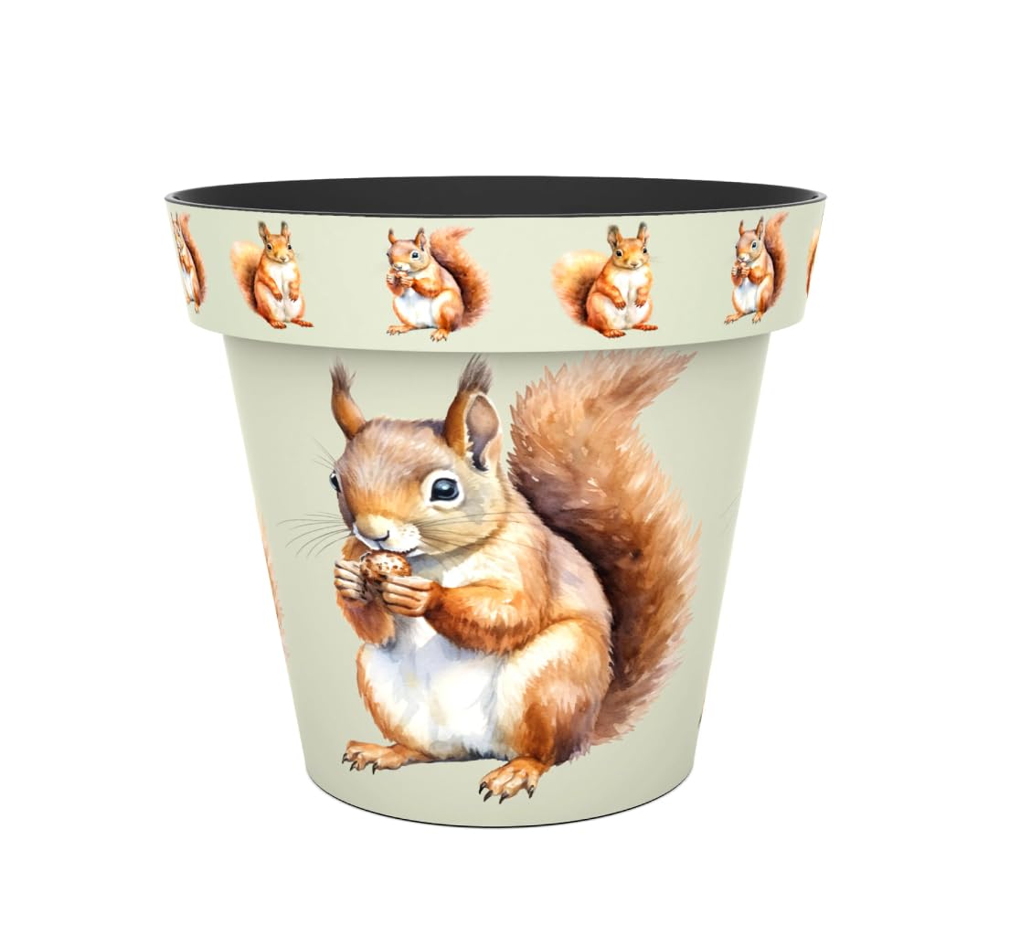 Muddy Hands Zest Decorative Plant Pot for Indoor & Outdoor Use, Lightweight 100% Recycled Plastic Flower Planter, Frost Proof, UV Resistant, Waterproof Printed Design (24 Litre, Squirrel)