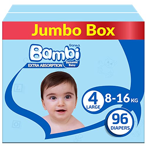 Sanita Bambi Size 4 Large 8-16 Kg Jumbo Box 96 Diapers
