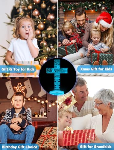 Image of FULLOSUN Jesus Cross Gift, Jesus Cross Night Light, 3D Illumination Lights with Remote 16 RGB Colors Change Kids Men Women Room Lighting Creative Decoration