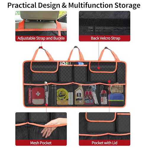 Image of Car Trunk Organizer and Storage, Large Capacity Backseat Hanging Storage Car Accessories, Backseat Car Organizer for SUV /MPV /Truck (Orange)