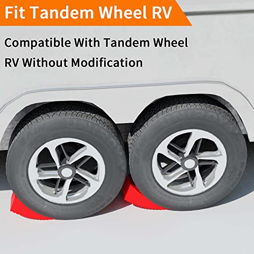 Image of OULEME RV Leveling Blocks, Camper Leveler System 2 Packs for Dual Axle Tandem Wheel Travel Trailer, Include 2 Curved Leveler Ramp, 2 Chock, 2 Rubber Mat, 1 T Bubble Level, 1 Carry Bag