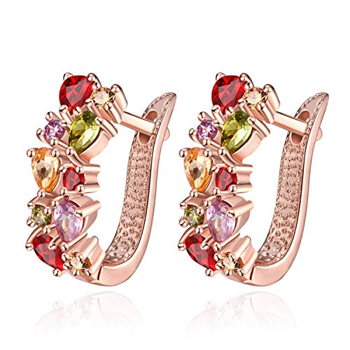 Earrings for Women Girls Crystal CZ Birthstone Stud Earrings Jewelry for Women 18K Rose Gold Plated (Colorful Dangling Earrings)