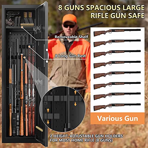 8 Gun Rifle Gun Safe Fireproof, 50" Depth Quick Access Long Shotgun Safes, Larger Rifle Gun Cabinet Safe For Home Rifle With Led Light, Valuables Storage Shelf And Pistol Pockets #TOP4