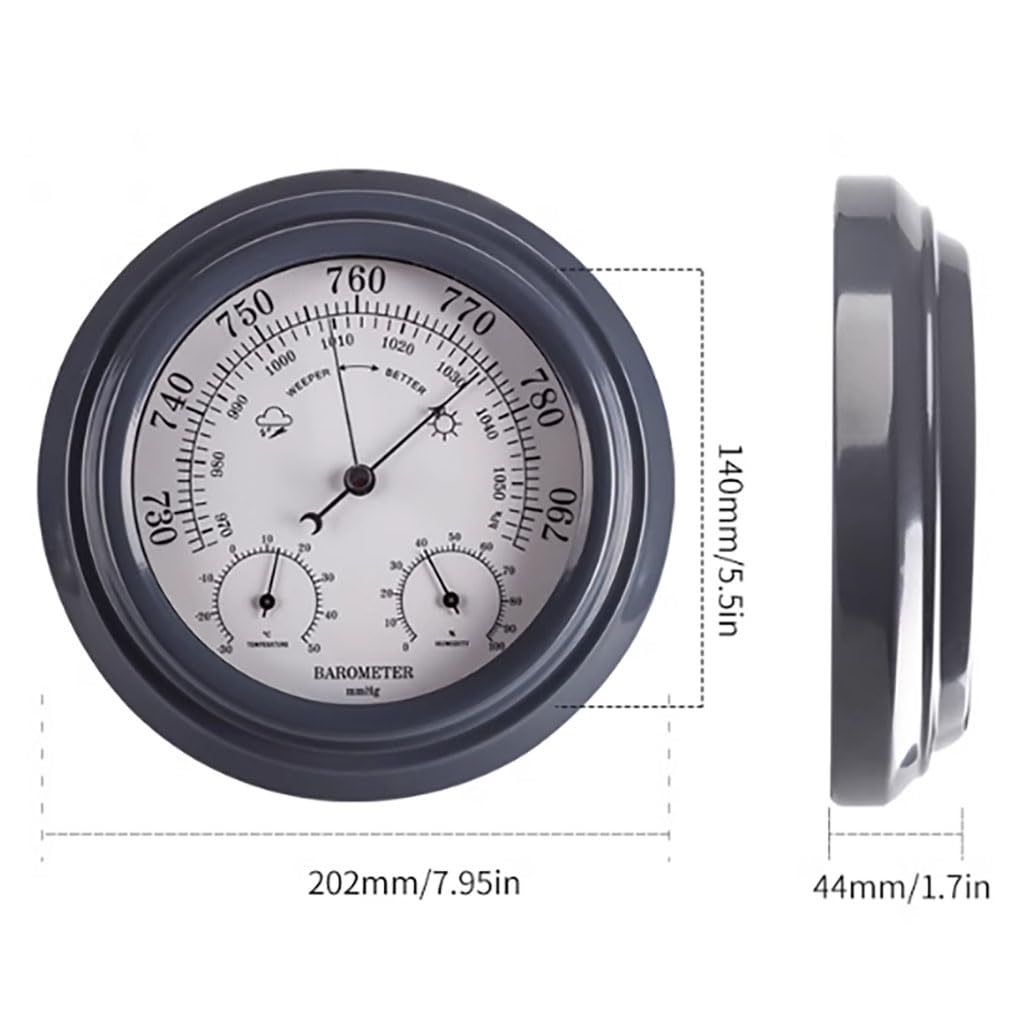 Barometer, Thermometer, Hygrometer, 3-in-1, Wandbarometer aus Stahl, Wetterstation für Zuhause, traditionelle Wetterstation, grau