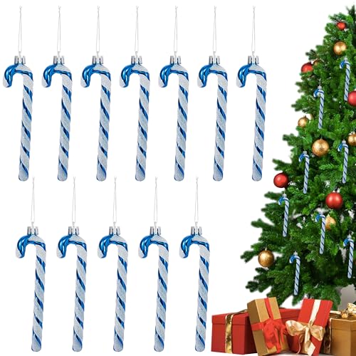 Heveer Bastões de doces de Natal decoração natalícia com purpurina 13 cm decorações para árvores de Natal 12 peças (azul)