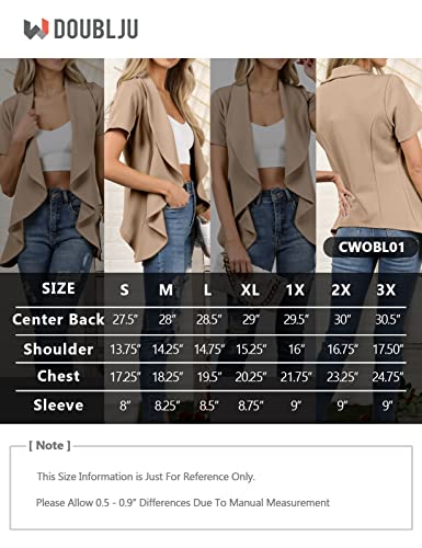 Doublju Womens Short Sleeve Summer Blazer Stretch Lightweight Open Front Draped Ruffles Blouses Cardigan With Plus Size(S-3X) Mocha #TOP5