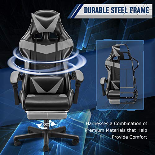 FERGHANA PC Gaming Chair,Racing Chair for Gaming,Computer Chair,E-Sports Chair,Ergonomic Office Chair with Retractable Footrest and Adjustable Headrest and Lumbar Support(Grey) - Thumbnail 5