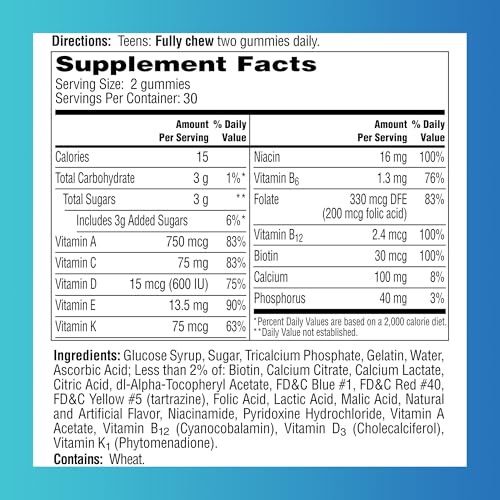 One A Day Teen for Him Multivitamin Gummies, Gummy Multivitamins with Vitamin A, C, D, E and Zinc for Immune Health Support, Physical Energy & more, 60 Count
