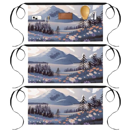 Lot de 3 tabliers courts de chef avec 3 poches pour cuisine et bistrot