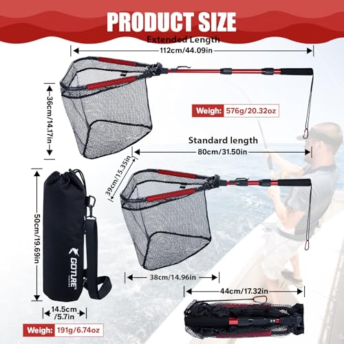 Goture 44in Floating Fishing Landing Net,Foldable Collapsible Telescopic Fishing Nets, PVC-coated Nylon Net,EVA Handle, Safe Fish Catching or Releasing, Compact for Carry & Storage, Bag&Tools Included by Goture - Image 4